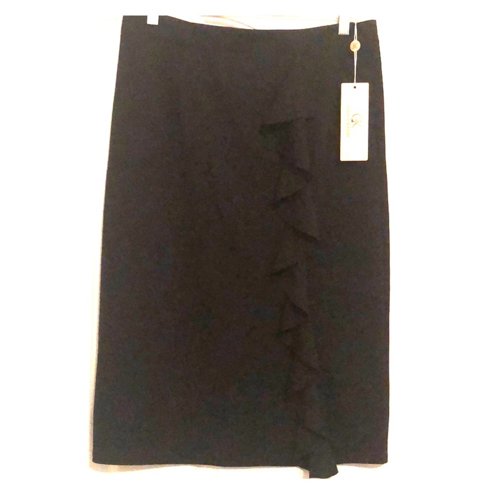 New black pencil skirt with split and front fringe